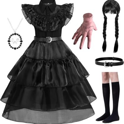 WYB Black Costume Dress for Girls Cosplay Dress Kid Halloween Costumes Costumes Cosplay Party Dress with Accessories 4-12Y