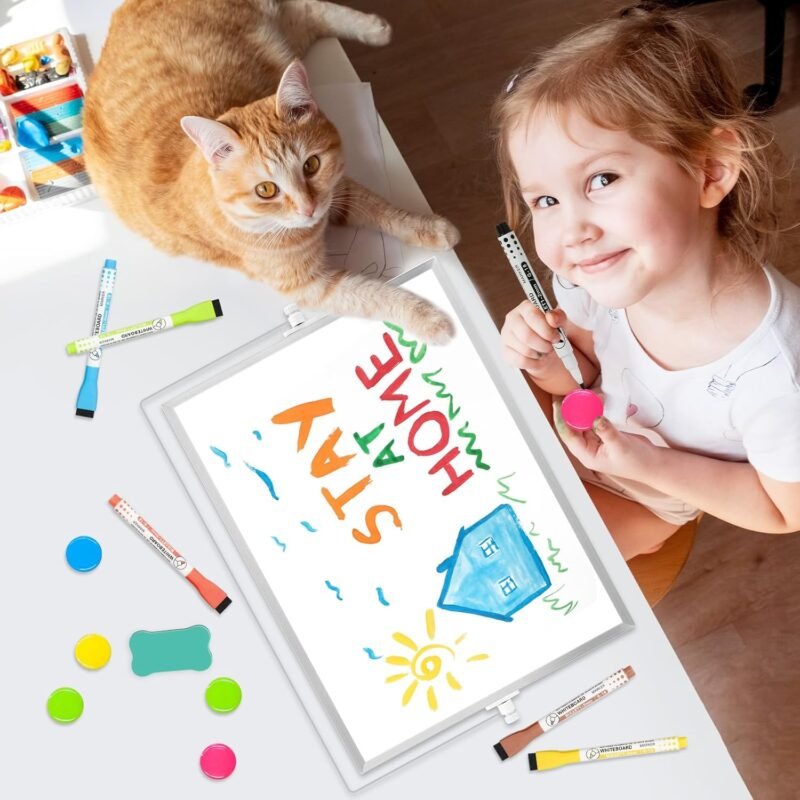 DOLLAR BOSS Small White Board with Stand Double-Sided 16" x 12" Magnetic Desktop Dry Erase Board Portable Whiteboard Easel for Desk Home Office School 8 Markers 8 Magnets 1 Eraser, Silver - Image 7
