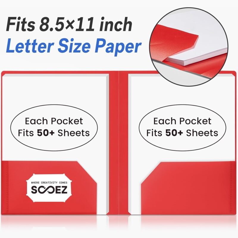 Sooez 7 Pack Folders with Pockets, Pocket Folders with Extra Labels, Plastic Folders with Pockets, 2 Pocket Folders Bulk, Heavy Duty File Folders, School Folders Business Folder Office Filing Supplies - Image 4