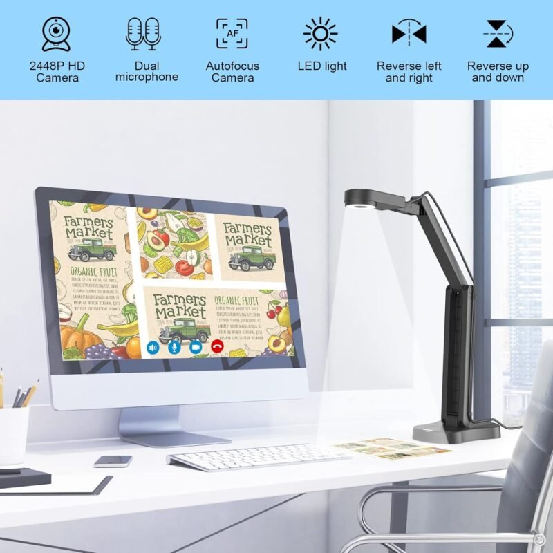 8MP USB Document Camera for Teachers and Classroom for A3 A4 Size with Dual Mic, 3-Level LED Light, Up and Down, Left and Right Image Inversion, for Distance Teaching & Learning - Image 2