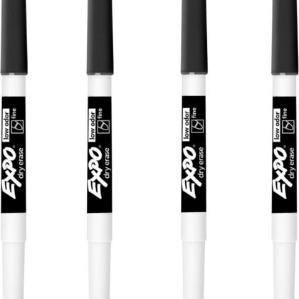 EXPO Low Odor Dry Erase Markers, Fine Point, Black, 4-Count