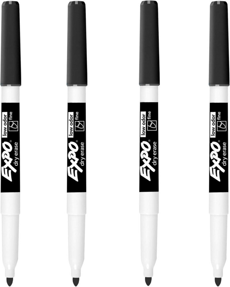 EXPO Low Odor Dry Erase Markers, Fine Point, Black, 4-Count