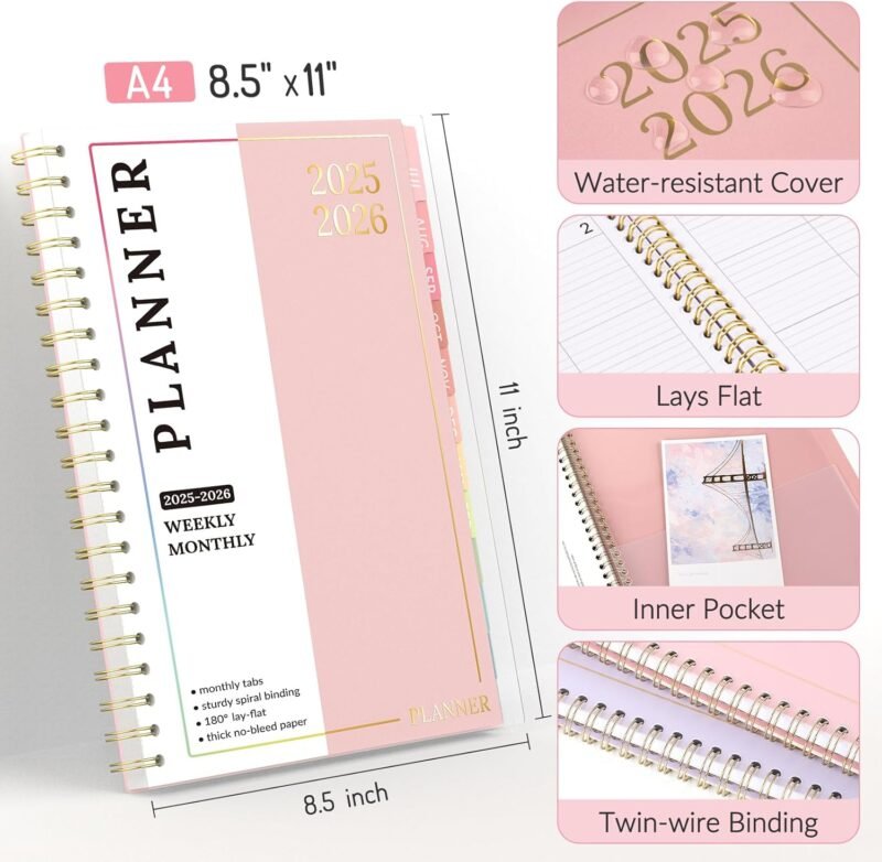 Teacher Planner 2025-2026, Forvencer Academic Planner from Jul 2025 - Jun 2026, 8.5"x11", Weekly & Monthly Calendar Planning Book with 7 Periods, School Lesson Agenda with Subjects, Pastel Teacher Student Supplies, Month Tabs, Pink - Image 4
