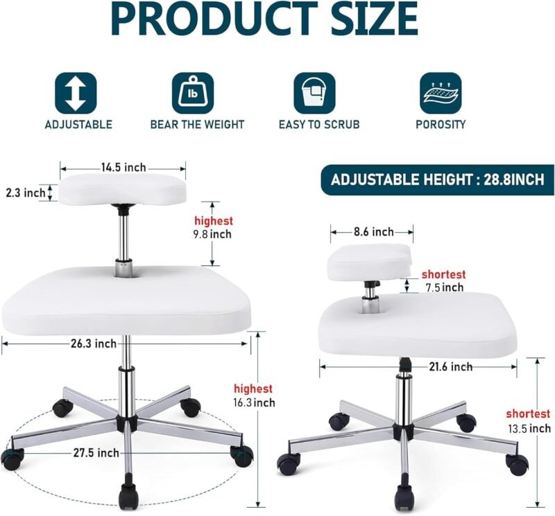 Meditation Chair Ergonomic Cross Legged Chair ADHD Chair with Wheels,Kneeling Chair for Office and Home,ADHD Chairs for Adults(White) - Image 2