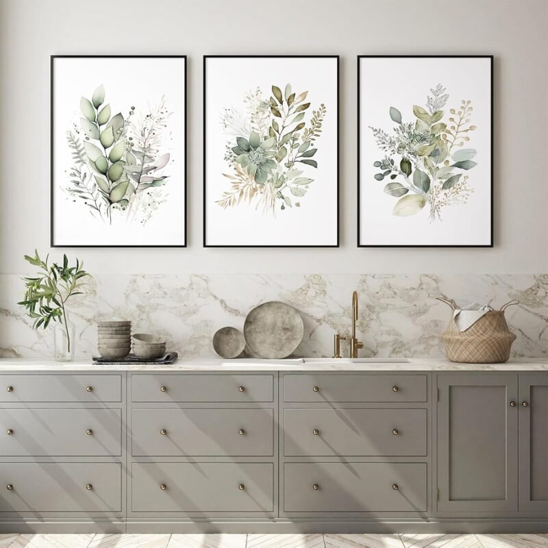 Watercolor Botanical Wall Art Set of 3 Boho Floral Canvas Wall Decor Prints Sage Green Wildflower Wall Art Modern Flower Pictures Botanical Painting for Bedroom Bathroom 16x24 Inch Unframed - Image 6