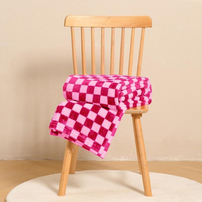 FY FIBER HOUSE Checkered Flannel Fleece Throw Blanket Soft Cozy Checkerboard Grid Print Chessboard Gingham Pattern Blankets for Bed Couch Sofa, 40"x50", Hot Pink - Image 2