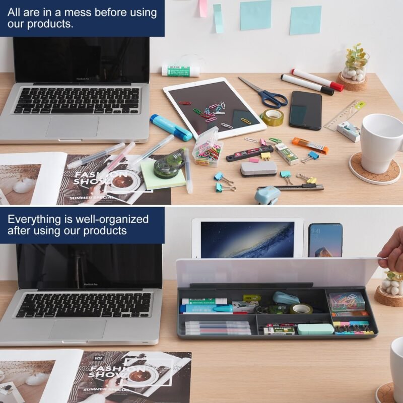 Small Desktop Glass Whiteboard Dry-Erase-Board - Computer Keyboard Stand White Board Surface Pad with Drawer, Desk Organizers with Accessories for Office, Home, School Supplies - Image 3