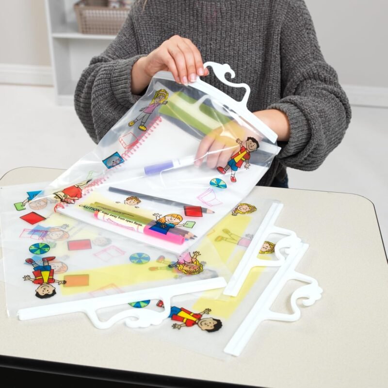 Really Good Stuff Hang-Up Clear Plastic Bags - 11”x13 3/4” - Set of 12 - Store Supplies, Books, Activities -Sturdy Snap Shut Hanging Take Home Totes- Preschool and Elementary Classroom Must Haves - Image 8