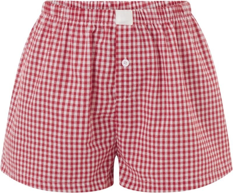 Womens Boxer Shorts Gingham Y2k Pajama Cute Plaid Striped Print Lounge Sleep Shorts - Image 5