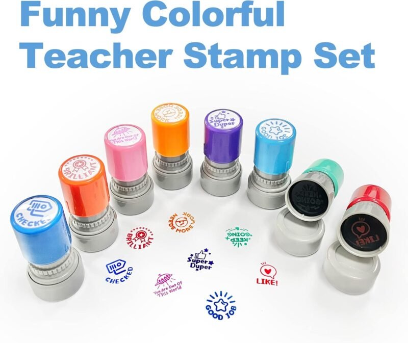Round Teacher Stamps for Grading Classroom, Set of 8 Color Rubber Teacher Self-Inking Stamp Set for Homework Teacher Supplies - Image 8
