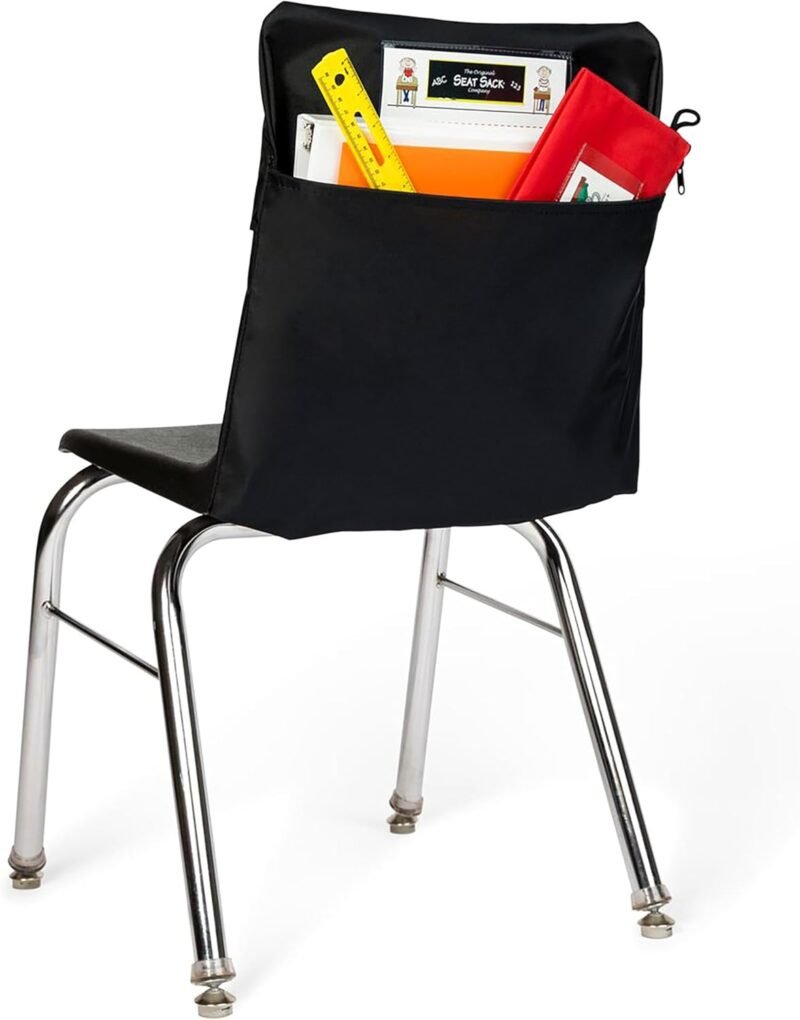 Seat Sack Medium Chair Storage Pocket - 15 Inches Black - Organizer for Classroom Chairs, Durable and Spacious, Storage and Organization - Image 2