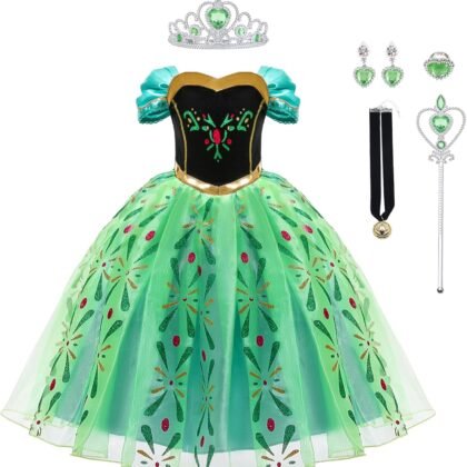 Anna Princess Dress for Girls Anna Costume Christmas Birthday Party Princess Dress up Elsa Costume with Accessories