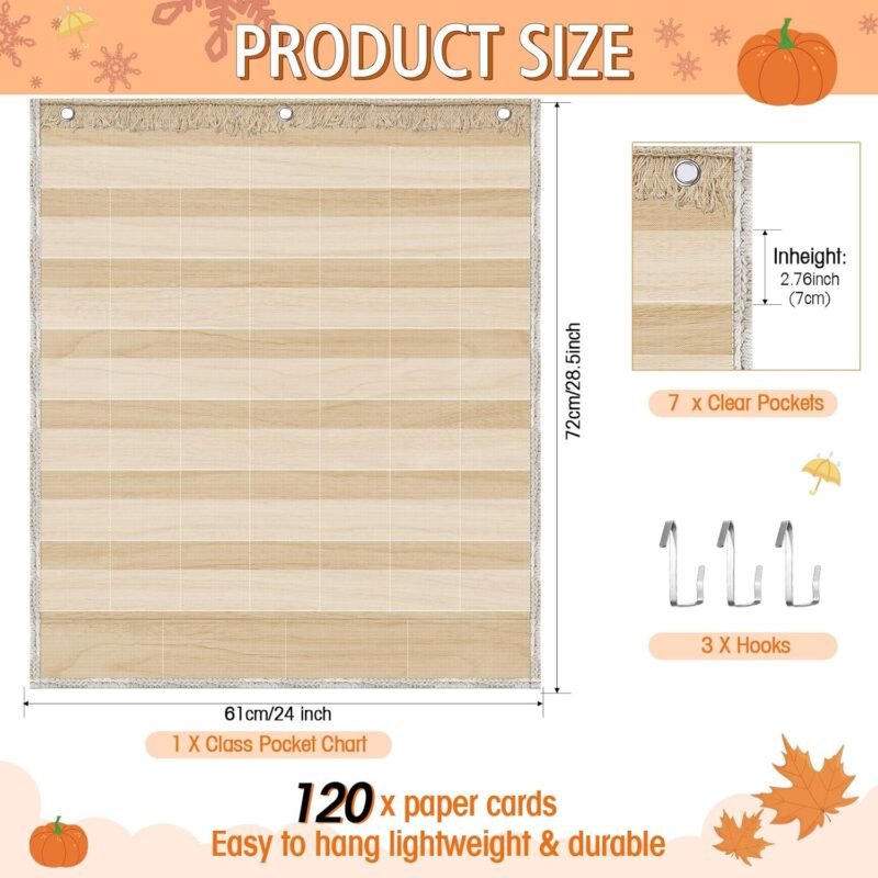 Classroom Calendar Pocket Chart Set Calendar Bulletin Board Set Seasons Festival Weather Pocket Chart for Classroom Decoration Back to School Supplies(Boho Safari) - Image 3