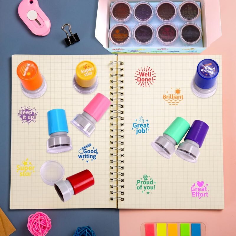 Teacher Stamps Self Inking for Classroom Rubber Stamp for Grading Homework Test Motivation Students Behavior Reward Supplies 8Pcs - Image 3