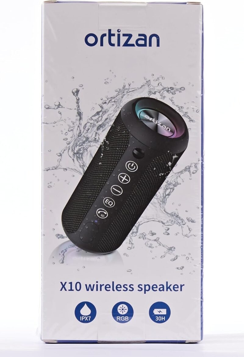 Ortizan Portable Bluetooth Speaker: IPX7 Waterproof, 24W Loud Sound, Deep Bass, Bluetooth 5.3, LED Lights, Wireless Stereo Pairing, 30H Playtime, for Home/Outdoor/Party/Beach, Birthday Gift (Black) - Image 9