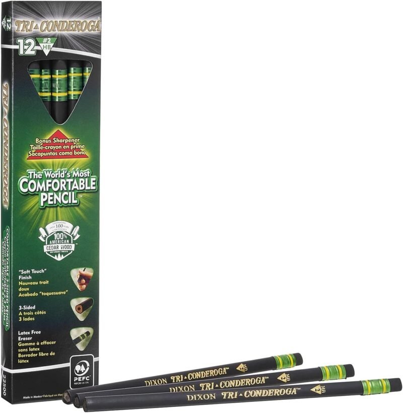 Ticonderoga Tri-Conderoga Triangular Pencils, Wood-Cased #2, Sharpener, Soft Touch Comfort Barrel, Black, 12-Pack (22500) - Image 3