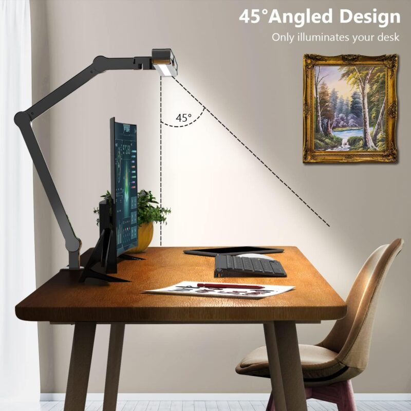 Micomlan Led Desk Lamp with Clamp, Architect Desk Lamp for Home Office with Atmosphere Lighting, 24W Ultra Bright Auto Dimming Computer Light Stepless Dimming and Tempering LED Table Light - Image 5