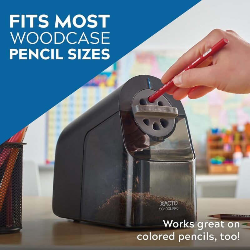 X-ACTO Pencil Sharpener, SchoolPro Electric Pencil Sharpener, Heavy Duty Sharpener for School, Classroom and Teacher Supplies, Perfect for Addition to Homeschooling Supplies, Black, 1 Count - Image 7