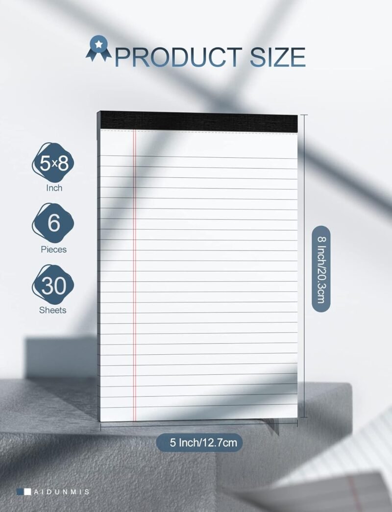 Legal Pads 5x8 Inch Writing Pads for Office Note Pads 5x8 for Work 80 GSM Paper College Ruled Legal Pad To Do List Notepad 30 Sheets 6 Pack Notebook Writing Pad Notepads for Grocery List Shopping List - Image 2