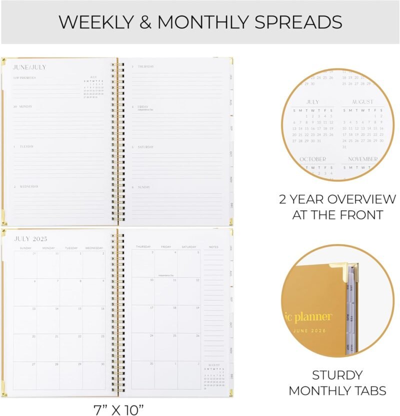 Aesthetic 2025-2026 Academic Planner - A Beautiful 7 x 10" Daily Planner for Women or Men with Weekly & Monthly Spreads For The 25-26 School Year - Modern Calendar Runs From July 2025, June 2026 - Image 4