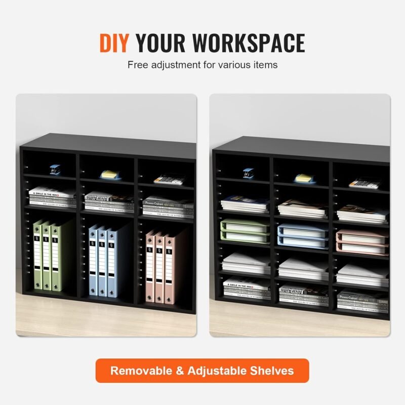 VEVOR Literature Organizers, 24 Compartments Office Mailbox with Adjustable Shelves, Wood Literature Sorter 29x12x24.4 inches for Office, Home, Classroom, Mailrooms Organization, EPA Certified Black - Image 5