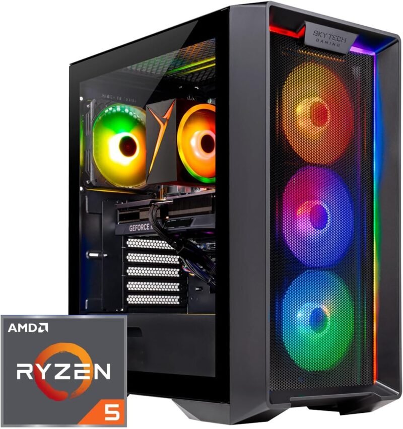 Skytech Nebula Gaming PC Desktop, Ryzen 5 5500 3.6 GHz (4.2GHz Turbo Boost), NVIDIA RTX 4060 8GB GDDR6X, 1TB SSD, 16GB DDR4 RAM 3200, 650W Gold PSU, Wi-Fi, Win 11 Home