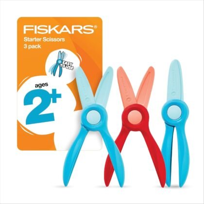 Fiskars Starter Toddler Scissors for Kids Ages 2+ (3-Pack), Small Safety Plastic Scissors, Easy Grip Art Supplies for Kids for Back to School, Left and Right Handed Suitable