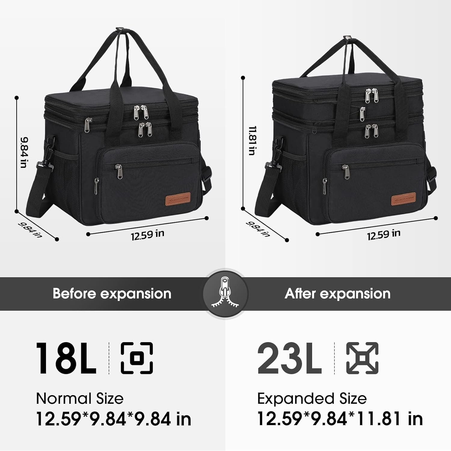 Maelstrom Lunch Box, 23L Insulated Lunch Bag, Expandable Double Deck Cooler Bag, Lightweight Leakproof Tote Bag With Side Tissue Pocket, Suit For Men and Women, Black - Image 2