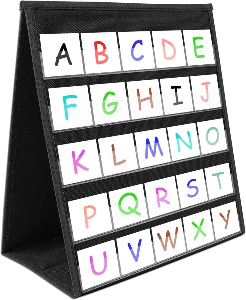 EAMAY Desktop Pocket Chart, Tabletop Teaching Classroom Pocket Charts Double-Side and self-Standing Pocket Chart for Kindergarten, Home Use or Classroom (Black) - Image 2