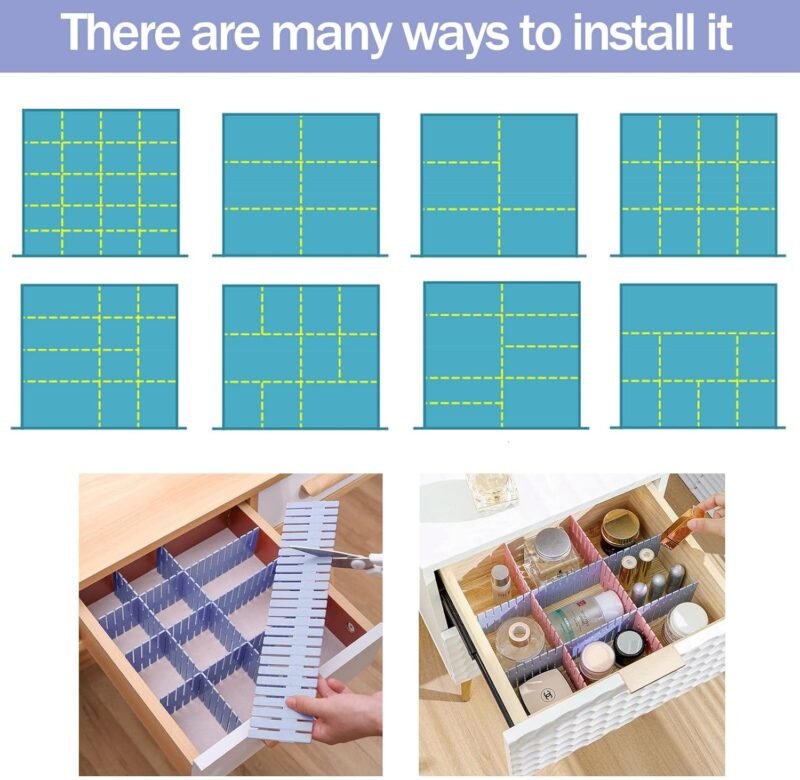 acDesign 40Pcs Grid Drawer Dividers, Adjustable Drawer Organizer for Socks, Underwear, Lingerie, Makeup, Bedroom Office Kitchen Storage (Blue) - Image 7