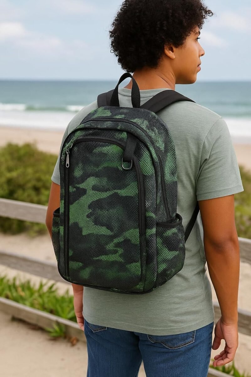 Eastsport Gym Mesh Backpack See Through Semi Transparent with Adjustable Straps for Work, Travel, Security, Swimming and Beach - Camo/Black - Image 7