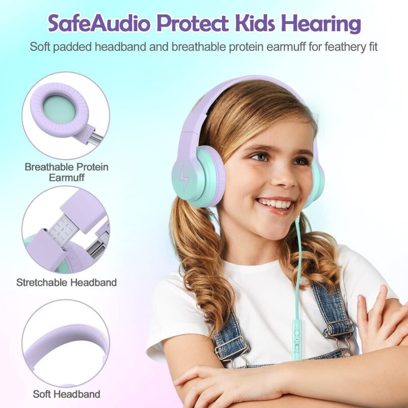 Kids Headphones, Wired Headphones for Kids Over Ear with Microphone, 85/94dB Volume Limiter Headphone for Girls Boys, Foldable Headphone for Learning & Entertainment,Gradient Purple - Image 6
