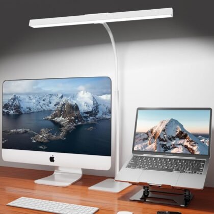 LED Desk Lamp for Home Office with Base, Eye-Caring Architect Task Light with Adjustable Gooseneck 12W USB Adapter Touch Control 5 Dimmable Brightness & Color Tall Lamp for Work,Reading,Craft