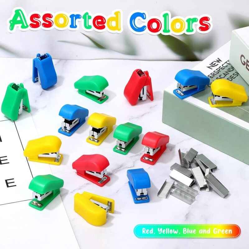 Fainne Mini Stapler with Staples, Portable Multicolor Small Stapler, Hand Held Desk Staplers, Cute Office Supply Set for Office College, 4 Colors(Classic Color,24 Pcs) - Image 4