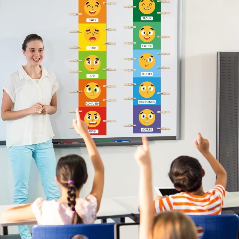 Kosiz 2 Pcs Feeling Emotions Chart Posters Feeling Control Charts Classroom Emotional Regulation Posters with 30 Pcs Clips Emotion Tracker for Classroom Must Haves Supplies, 50 x 10 Inch(Classic) - Image 7