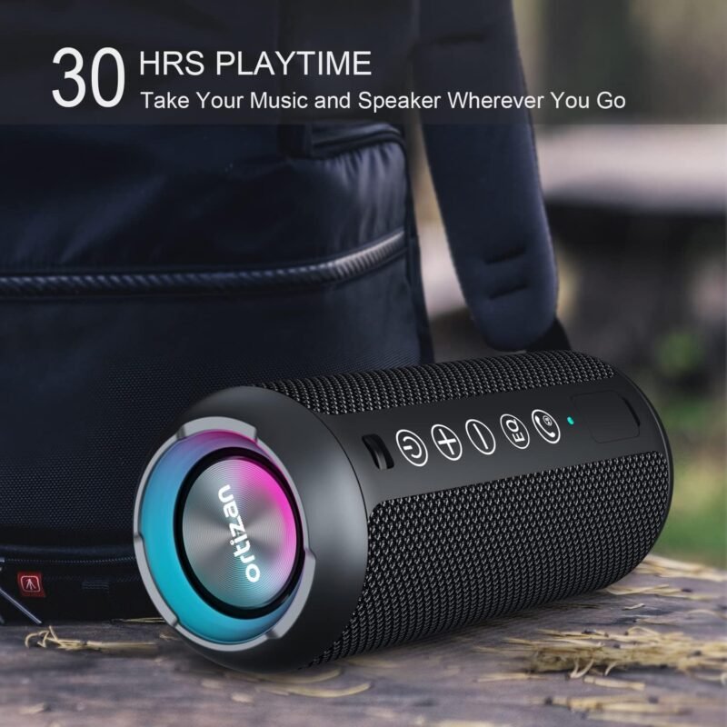 Ortizan Portable Bluetooth Speaker: IPX7 Waterproof, 24W Loud Sound, Deep Bass, Bluetooth 5.3, LED Lights, Wireless Stereo Pairing, 30H Playtime, for Home/Outdoor/Party/Beach, Birthday Gift (Black) - Image 5