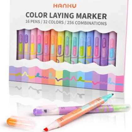 Color Layering Double Sided Markers,16pcs 32Colors Dual Tip Magic Markers,Broad and Fine Tips,Color Changing washable markers,Dry-Quickly Non-Toxic Pens for Bullet Journal,Coloring books
