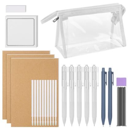 School Supplies Kit - 24 Pcs Back to School Essentials for High School and College Students, Include Big Capacity Pencil Pouch, Quick Dry 0.5mm Black Ink Pens, Mechanical Pencils and Much More, 1 Set