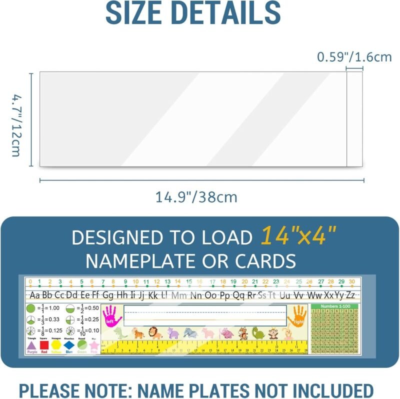 40 PCS Nameplate Pocket, 14.9" x 4.7" Adhesive Desk Name Tag Sleeves Easy Remove Nameplates Holder, Thicken Clear Scratch Proof Name Tag Pockets for Classroom Desk - Image 2