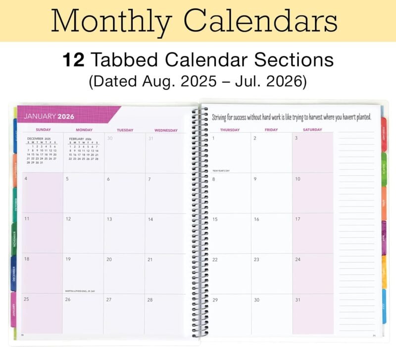 Aug 2025-Jul 2026 Lite Teacher Lesson Planner Notebook 8.5x11 Daily Weekly Monthly Organizers - Includes 7 Periods, Dated Calendar, Page Tabs, Bookmark, and Planning Stickers (Tree Seasons) - Image 2