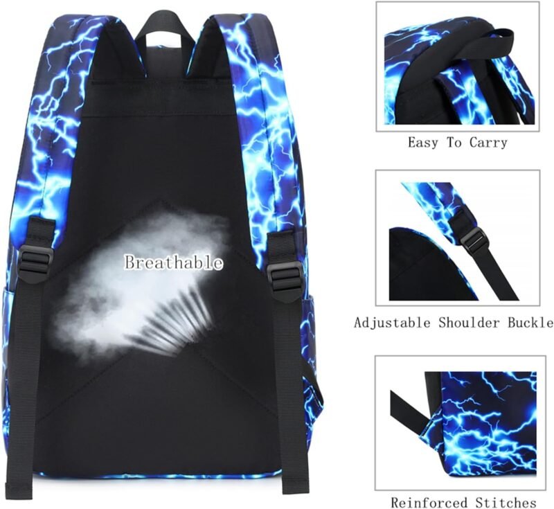 Boy School Backpack Elementary Middle Lightning Bookbag Laptop Teenager Waterproof Lightweight 17 Inches (1-Blue) - Image 5