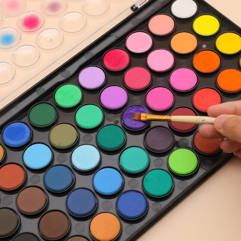 Artecho 48 Colors Watercolor Cake Set with 3 Brushes, Washable, Travel Design, Perfect for Card Making, Illustrations, Painting, Calligraphy - Image 2