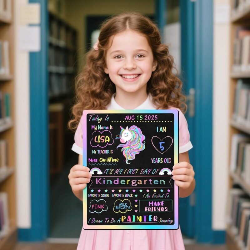 Double Sided First & Last Day of School Chalkboard Sign, 10" x 12" Reusable School Board, Colorful Photo Prop, Teacher Gift, Preschool to 12th Grade(Unicorn) - Image 5