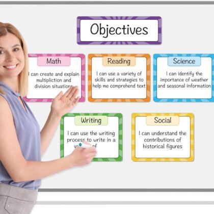 Auchq Magnetic Write ＆ Wipe Paper Organization Chart, Dry Erase Objectives Learning Magnets for Classroom Whiteboard, Great for Classroom Goals Targets, Including 6 Magnets.