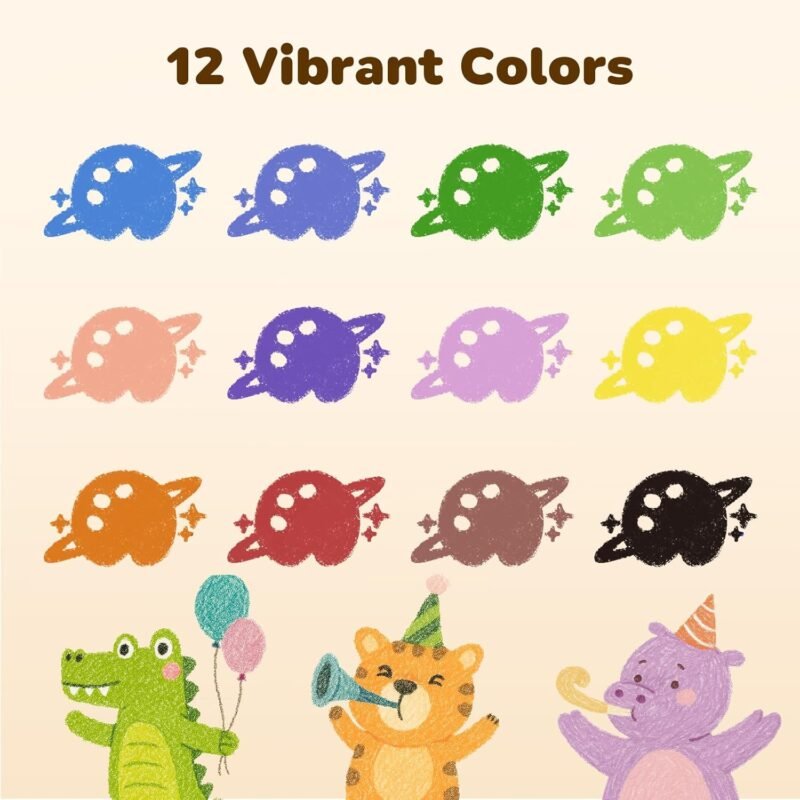 12 Colors Crayons for Kids Ages 4-8 with Coloring Book & Bonus Stickers, Non-Toxic & Washable Triangle Crayons for Toddlers 1-3, Fat Brain Toys for Art Supplies and Ideal Gifts for Kids - Image 5