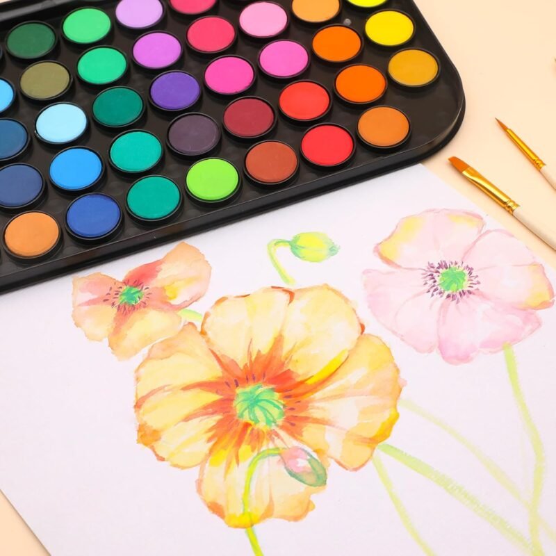 Artecho 48 Colors Watercolor Cake Set with 3 Brushes, Washable, Travel Design, Perfect for Card Making, Illustrations, Painting, Calligraphy - Image 5