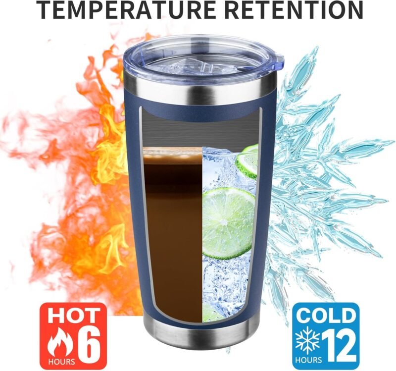 20oz Tumbler with Lid and Straw Double Wall Powder Coated Vacuum Insulated Coffee Tumbler Stainless Steel Insulated Travel Coffee Mug Spill-Proof Thermal Cup for Hot and Cold Beverage,Navy Blue - Image 3