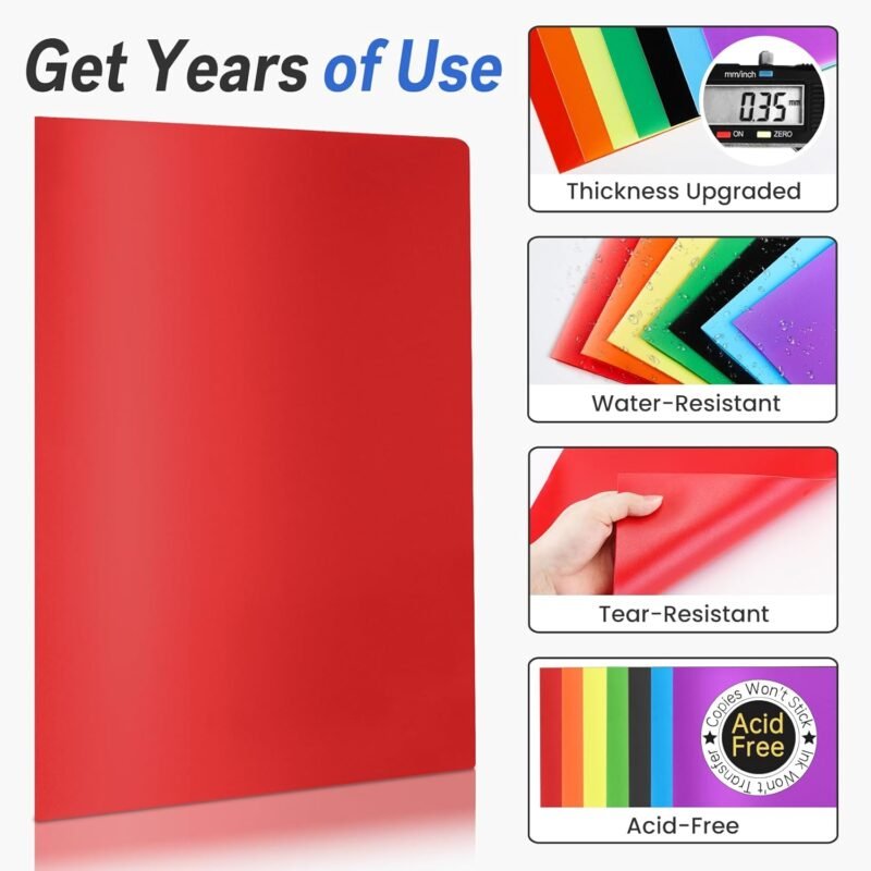 Sooez 7 Pack Folders with Pockets, Pocket Folders with Extra Labels, Plastic Folders with Pockets, 2 Pocket Folders Bulk, Heavy Duty File Folders, School Folders Business Folder Office Filing Supplies - Image 3