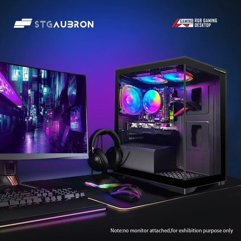 STGAubron Gaming PC Desktop, Radeon RX 580 16G GDDR5, Intel Core i7 up to 3.9G, 16G RAM, 512G SSD, 600M WiFi, BT 5.0, RGB Fan x3, RGB BT Sound Bar, Windows 10 Home - Image 5