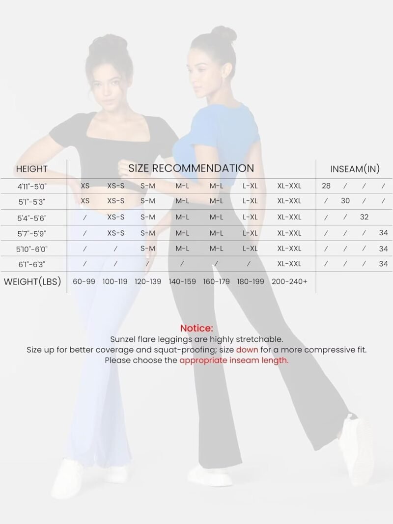 Sunzel Womens Flare Leggings No Front Seam Flare Yoga Pants with Tummy Control Crossover High Waist - 28" / 30" / 32" / 34" - Image 4